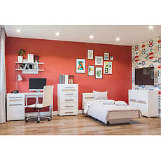 Білий глянсовий комплект меблів у кімнату підлітка Б'янко із вставками дуб сонома у стилі модерн