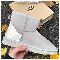 Женские зимние UGG Light Grey Metallic Suede серые замшевые угги классик мини женские ботинки уги зима