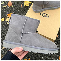 Женские зимние UGG Mini Bailey Bow II Grey серые замшевые угги мини байлей боу 2 женские ботинки уги зима