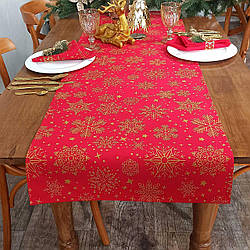 Доріжка на стіл Сніжинки на червоному   розмір 50 х 140 см