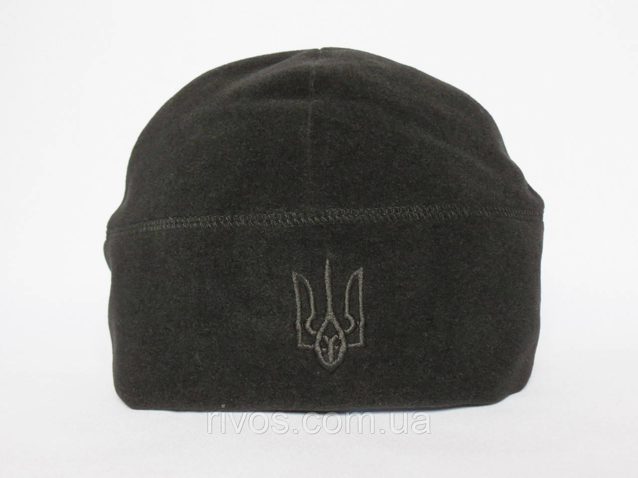 Шапка Чорна Флісова з Тризубом. Шапки Чорні, фото 1
