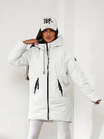Стильна вільна жіноча куртка-парка  арт.1010/1 непромокаюча плащівка колір білий