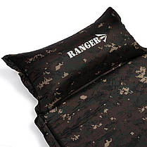 Каремат самонадувний килимок туристичний 185x60x2,5 см з подушкою Ranger Batur Camo піксель RA 6640, фото 3