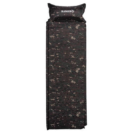 Каремат самонадувний килимок туристичний 185x60x2,5 см з подушкою Ranger Batur Camo піксель RA 6640, фото 1