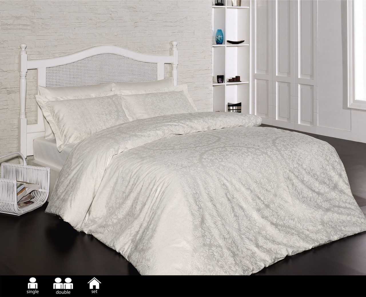 Постільна білизна сатин First Choice Cotton Satin Vanessa Cream Туреччина двоспальний євро 200х220см