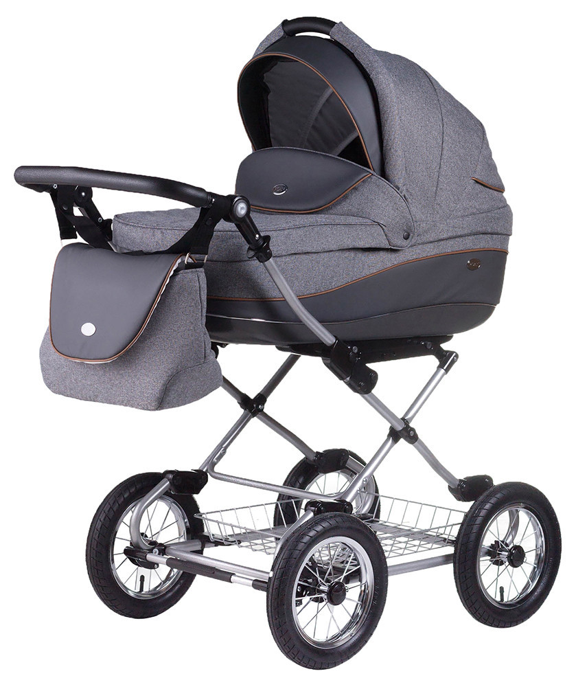 Коляска 2 в 1 класична Roan Emma (12"sery) E56 сірий - графіт (шкіра)