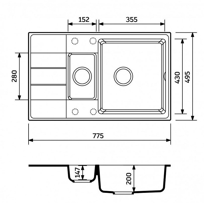 Полуторочашевая гранитная мойка светло серая 775х495х200 Adamant Anila Plus - фото 9 - id-p545657532