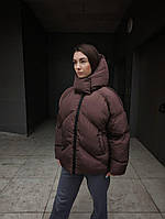 Куртка женская зимняя с капюшоном Оверсайз Quadro коричневая Пуховик мужской теплый короткий