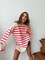 Женский свитер туника оверсайз в полоску с широкими рукавами (р. 42-46) 77KF3033