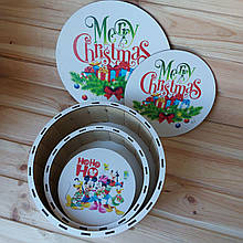 Набір Дерев'яних подарункових новорічних круглих коробок з малюнком, логотипом, фото, індивідуальним написом