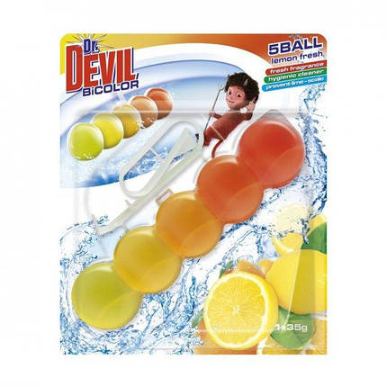 Туалетні гелеві кульки Dr.Devil BiCOLOR WC 5Ball "Лимонна свіжість" 1х35 г, фото 1