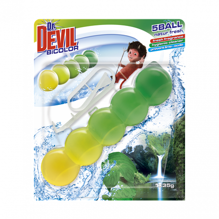 Туалетні гелеві кульки Dr.Devil BiCOLOR WC 5Ball "Природна свіжість" 1х35 г, фото 1