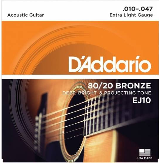 Струни Для Акустичної Гітари D'Addario EJ10 80/20 Bronze Extra Light Acoustic Guitar Strings 10/47