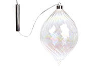 Елочное украшение Оливка с LED подсветкой (15 ламп), прозрачное стекло с бриллиантовым отливом, 16см