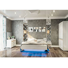Білий глянсовий спальний гарнітур Б'янко із вставками дуб сонома в стилі модерн