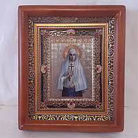 Икона Елисавета святая Мученица княгиня, лик 10х12 см, в коричневом деревянном киоте с камнями