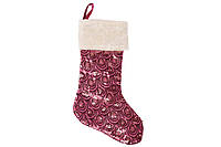 Декоративный новогодний сапожок для подарков 53см с пайетками, цвет - розовый