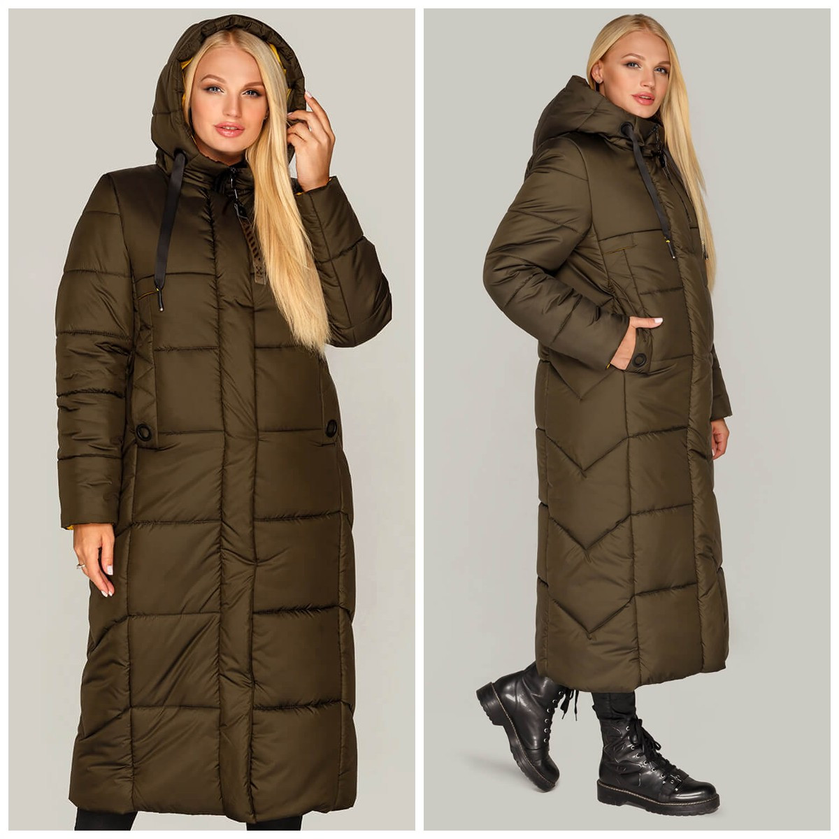 Зимове жіноче пальто - куртка Сандра кольору хакі, розміри 44-62