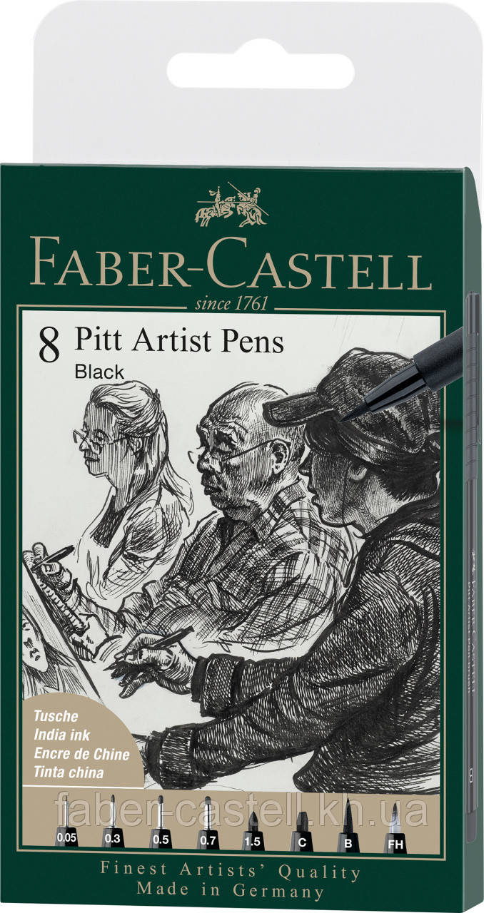 Набір капілярних ручок Faber-Castell PITT ARTIST PEN кол. чорний 8 шт. (XXS, S, F, M, 1,5, C, B, FH), 167158, фото 1