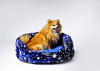 Лежак для домашних животных синий со звездами из микрофибры. место для кошек и собак весом 1-7кг