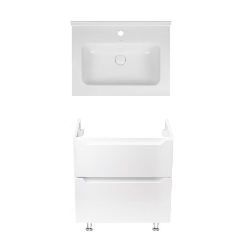 Комплект Qtap тумба підлогова Scorpio 600х825х460 мм White + раковина врізна Albatross 01 QT71SC43952, фото 1