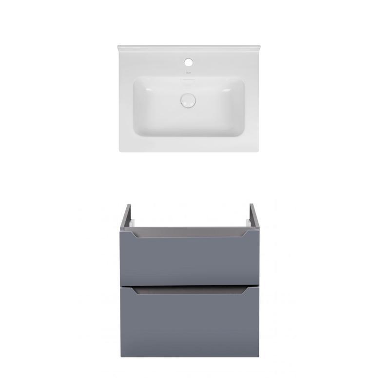 Комплект Qtap тумба підвісна Scorpio 600х585х460 мм Graphite + раковина врізна Albatross 01 QT71SC43978, фото 1