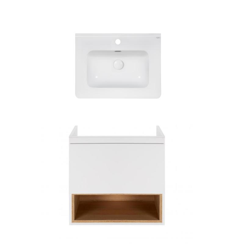 Комплект Qtap тумба підвісна Robin 600х580х437 мм White/Whitish oak + раковина врізна Albatross 9H