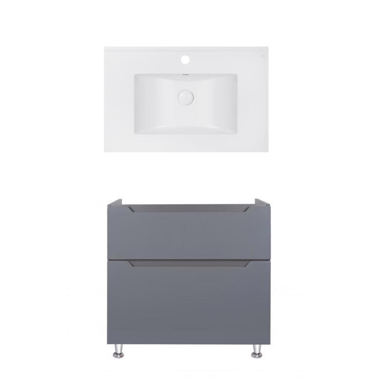 Комплект Qtap тумба підлогова Scorpio 800х825х460 мм Graphite + раковина врізна Albatross E QT71SC44001