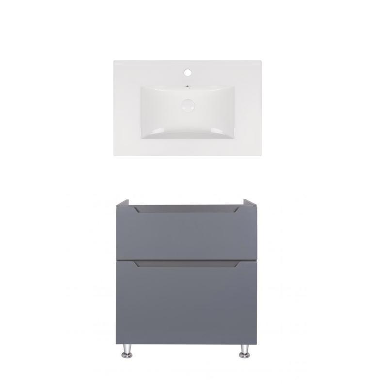 Комплект Qtap тумба підлогова Scorpio 700х825х460 мм Graphite + раковина врізна Albatross New QT71SC44005