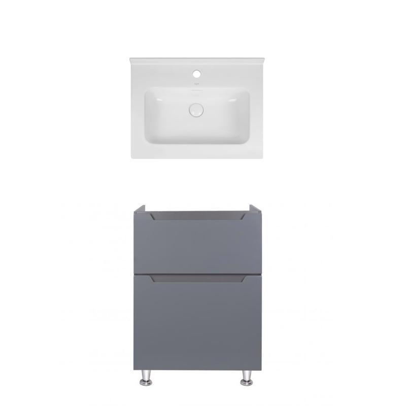 Комплект Qtap тумба підлогова Scorpio 600х825х460 мм Graphite + раковина врізна Albatross 01 QT71SC44009, фото 1