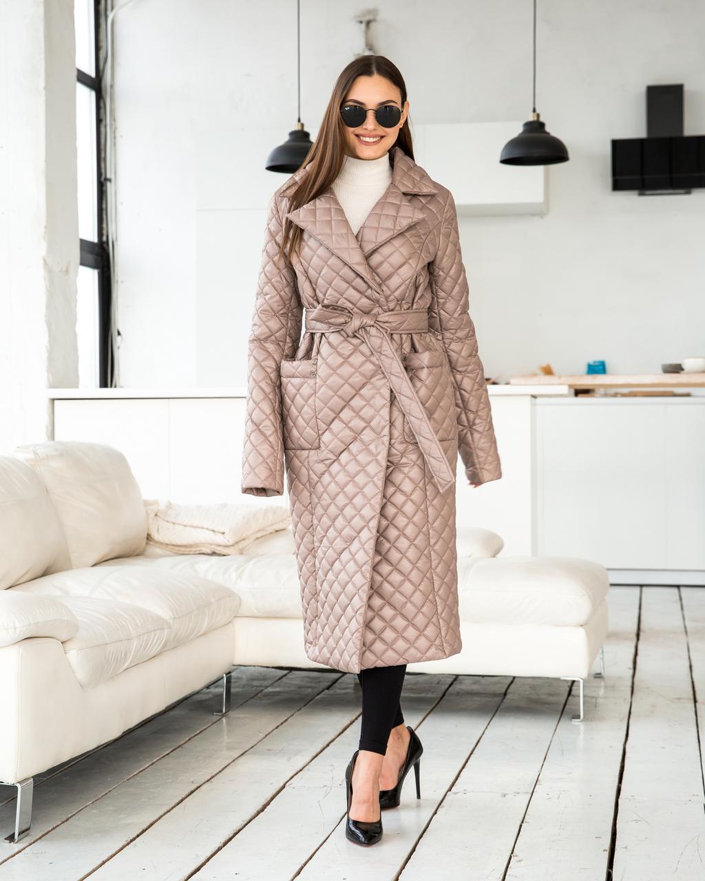 Стеганний жіночий якісний жіночий тренч капучіно, фото 1