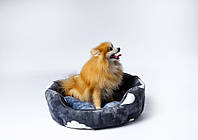 Лежак для домашних животных серые с облаками из микрофибры. место для кошек и собак весом 1-7кг