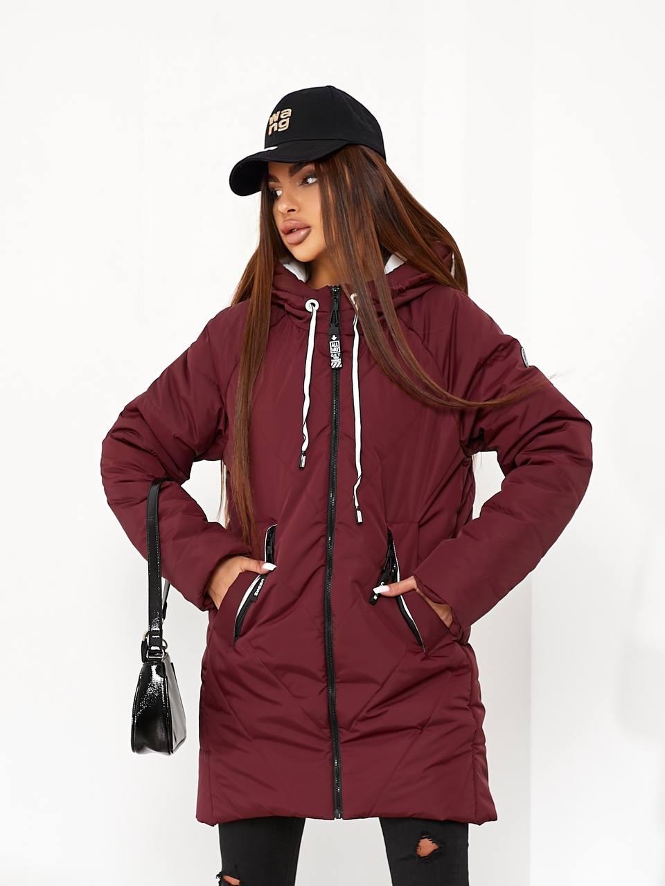 Стильна вільна жіноча куртка-парка арт.1010/1 непромокальна плащівка колір бордо