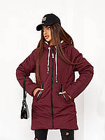Стильна вільна жіноча куртка-парка арт.1010/1 непромокальна плащівка колір бордо