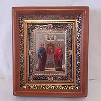 Икона Избавительница Пресвятая Богородица, лик 10х12 см, в коричневом деревянном киоте с камнями