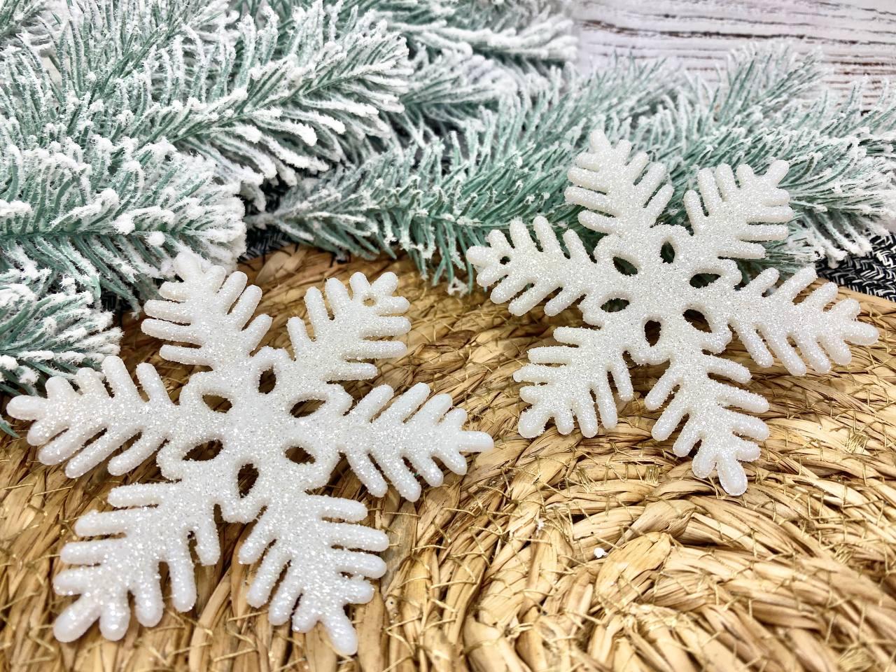 Підвіска сніжинка пластикова з блиском 12,5см, біла, за 1 шт 6035, фото 1