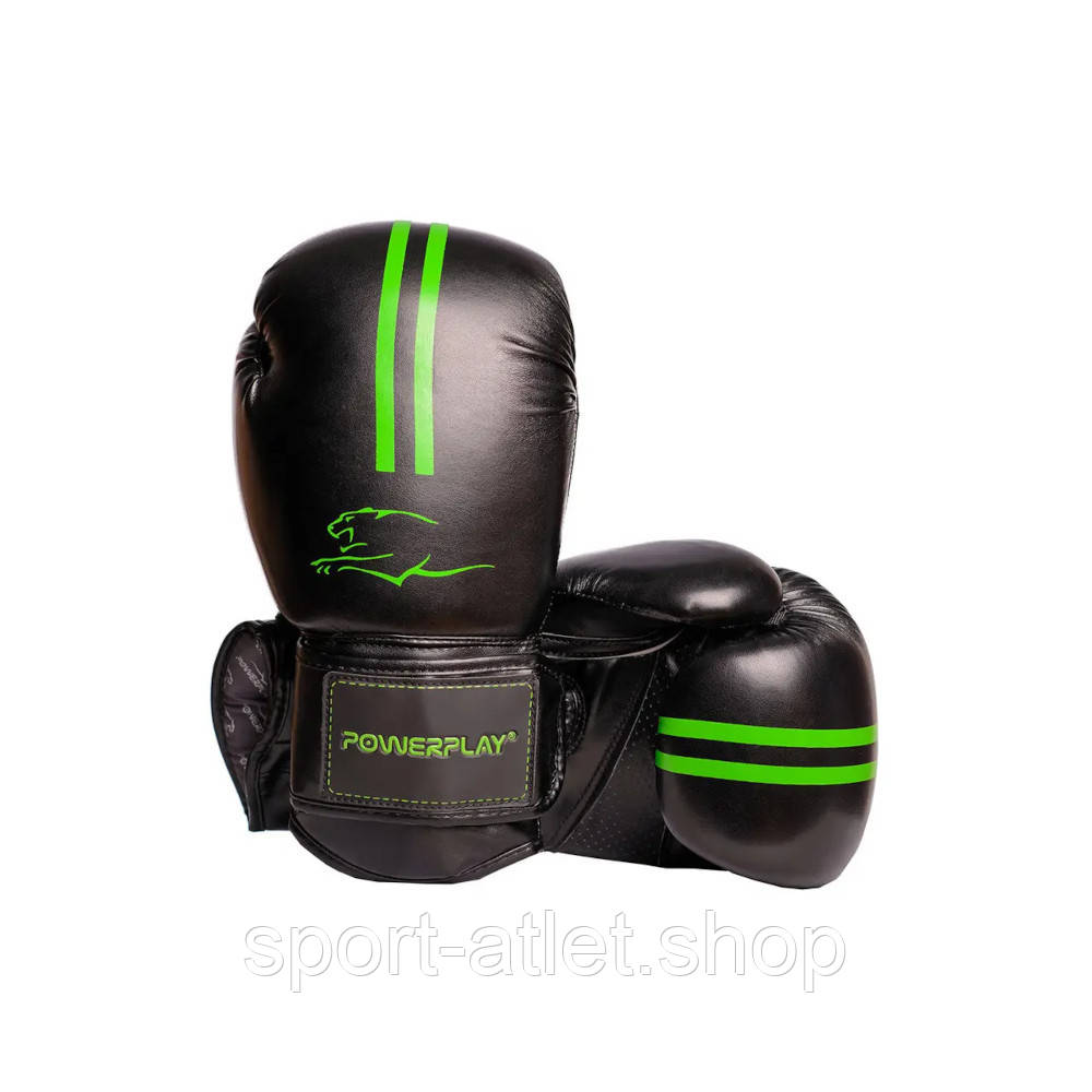 Рукавиці боксерські PowerPlay PP 3016, Black/Green 16 унцій