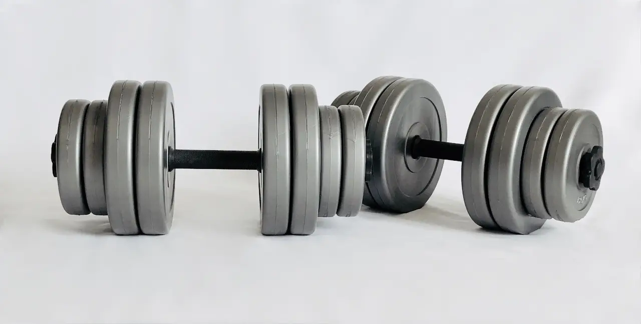 Набір гантелей по 15 кг х 2 шт WCG зі змінними дисками сірі, фото 1