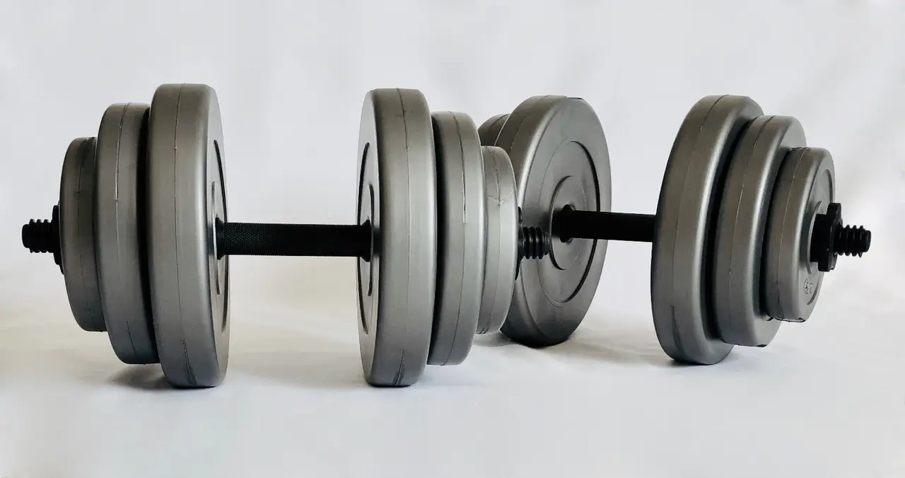 Набір гантелей по 18 кг х 2 шт WCG зі змінними дисками чорні, сірі, фото 1