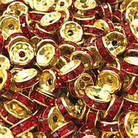 Намистини Finding Розділювачі для намистин ронделі Стрази червоні Метал золотистий 8 мм х 3.7 мм 1.9 мм