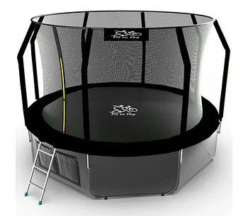 Батут FitToSky 312 см з внутрішньою сіткою та драбинкою 60 пружин чорний