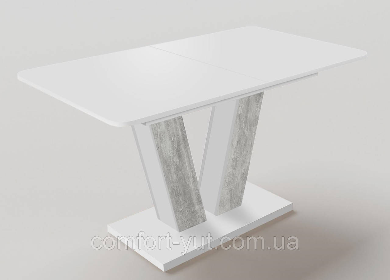 Стіл кухонний обідній розкладний Торін Білий - Бетонний камінь 140(+45)×80х78,5