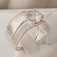 Серебряное двойное кольцо с большим фианитами для помолвки
