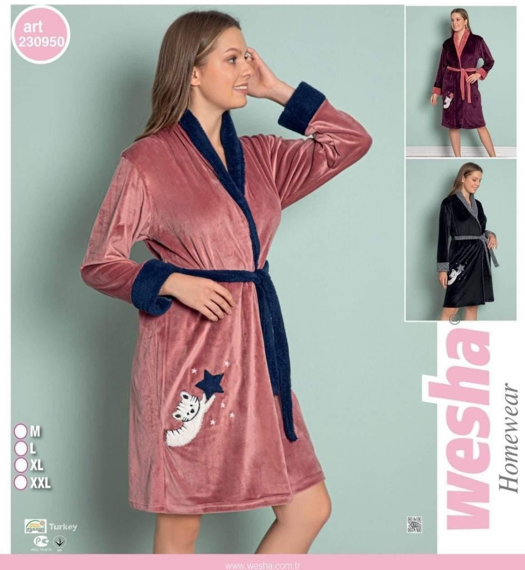 Халат жіночий велюровий на запах під пояс із 44 по 50р кораловий, фото 1