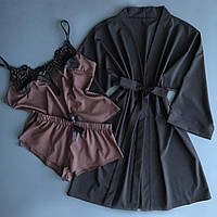 Пижама и халат, комплект для дома женский.