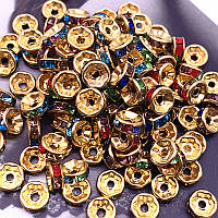 Намистини Finding Розділювачі для намистин ронделі Стрази різного кольору Метал золотистий 8 мм х 3.7 мм 1.9 мм