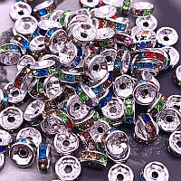 Намистини Finding Розділювачі для намистин ронделі Стрази різного кольору Метал сріблястий 8 мм х 3.7 мм 1.9 мм