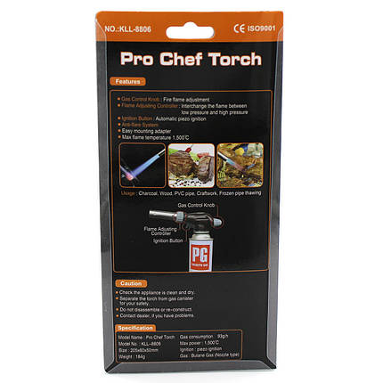 Пальник для газового балона PIEZO Pro Chef Torch Kalilong №KLL-8806, фото 3