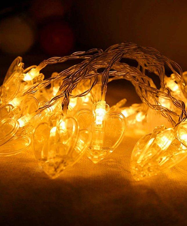 Гірлянда фігурки прищіпки-серця, 12LED, Теплий білий колір, 5 м + перехідник, фото 1