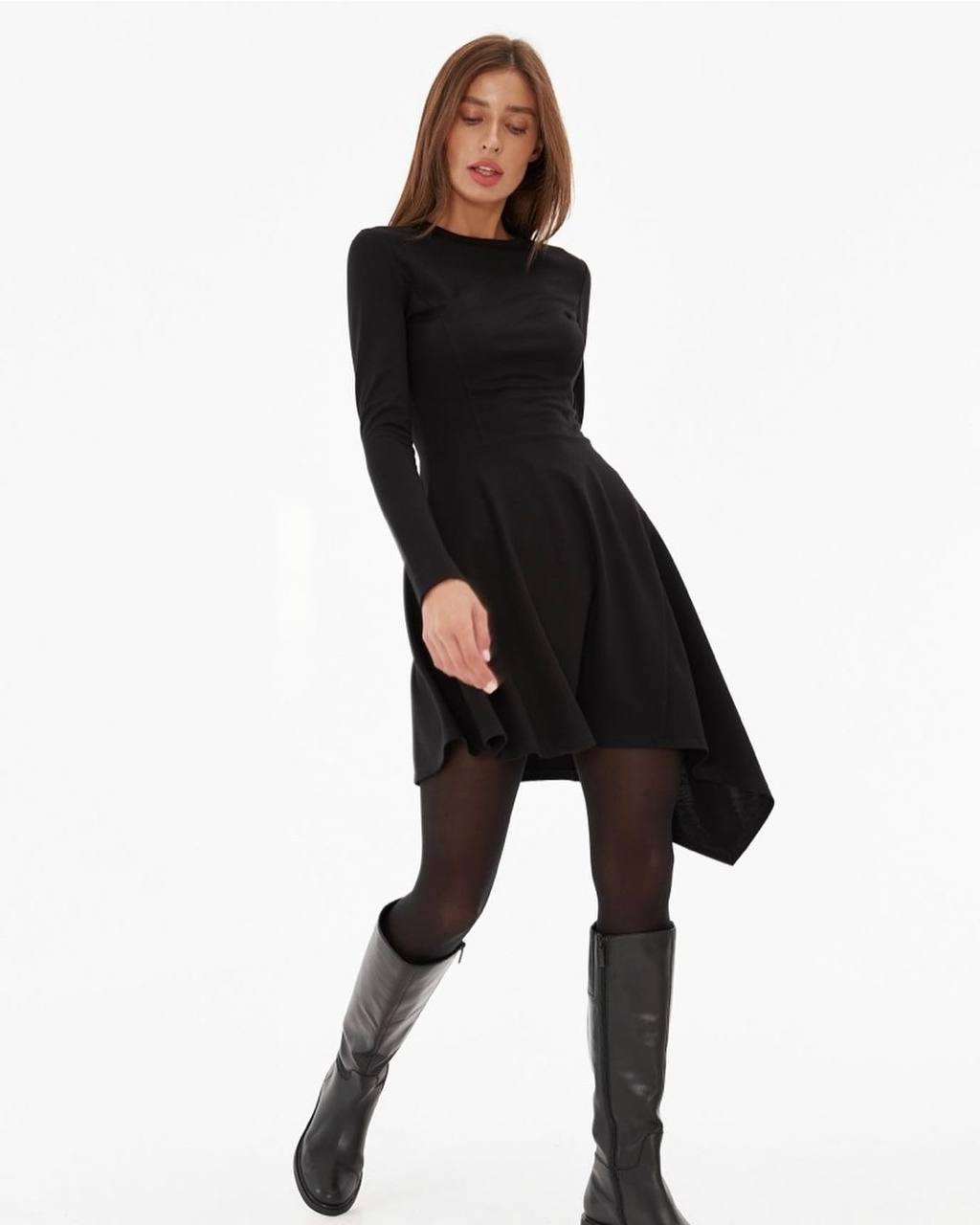 Приталене чорне плаття з асиметричною спідницею сонце (р. 42-46) 73035012, фото 1